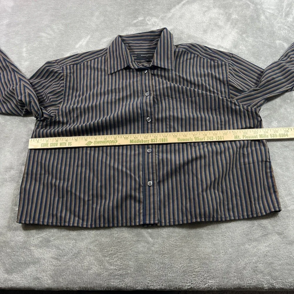 Banana Republic‎ LS Cropped Shirt Mens L Navy Stripe Cotton 526940-00